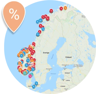 kart over rabattsteder i Norge