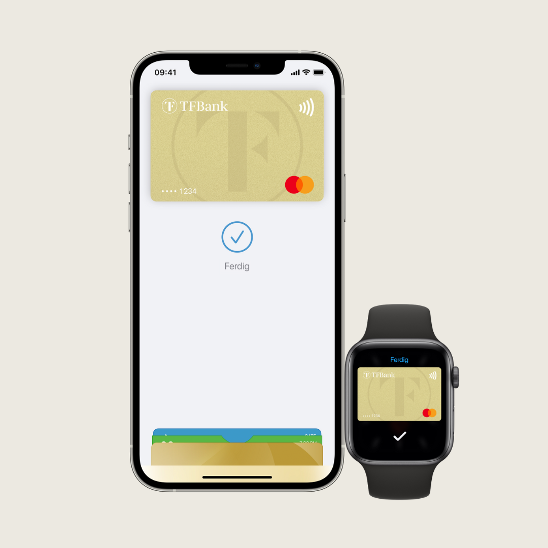 Bruk TF Bank Mastercard i Apple Pay på mobil og smartklokke